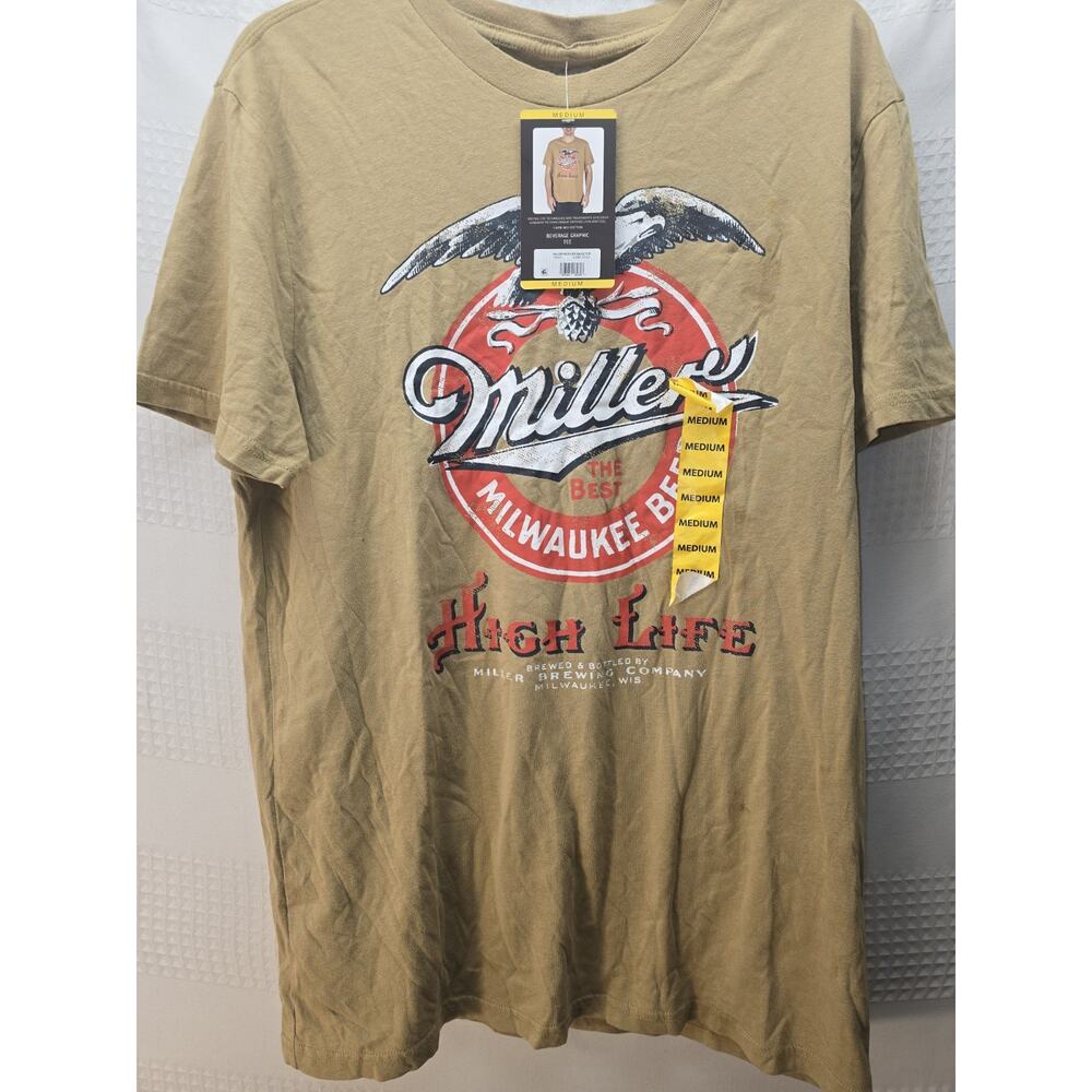 Miller High Life Beverage Graphic Tee Mens Med Crewneck Dark Gold Cotton 6390